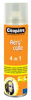 Bombe aérosol de colle Cléopâtre Aéro'Colle 4 en 1 de 250 ml pour loisirs créatifs, fixation permanente ou repositionnable.