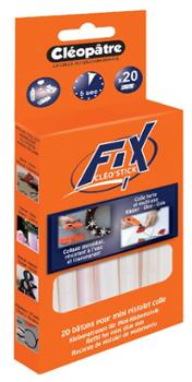 Bâtonnets de colle universelle Cléo'Stick transparents pour mini pistolet, boîte de 20 sticks.