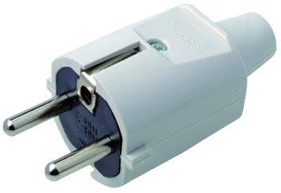 Fiche électrique mâle universelle 10A en caoutchouc gris