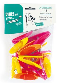 Pinces à linge bi-matière spécial confort lot de 18, pour un séchage sans traces.