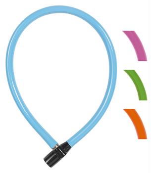 Antivol câble à clé 0.65 m, coloré, présenté en assortiment de couleurs vives pour vélo ou bagage.