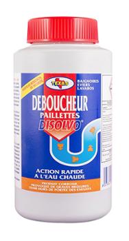 Déboucheur canalisations en paillettes à l'eau chaude, flacon de 750g