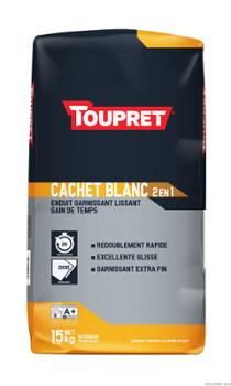 Enduit Cachet Blanc garnissant et lissant 2 en 1, blanc, en sac de 15 kg pour la préparation des murs intérieurs.