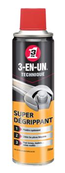 Bombe aérosol de Super Dégrippant 3-EN-UN Technique 250 ml pour dégripper les pièces métalliques et mécanismes bloqués.