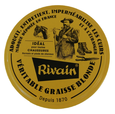 Boîte de 100 ml de Graisse Blonde Véritable pour cuir, produit d'entretien nourrissant et imperméabilisant.