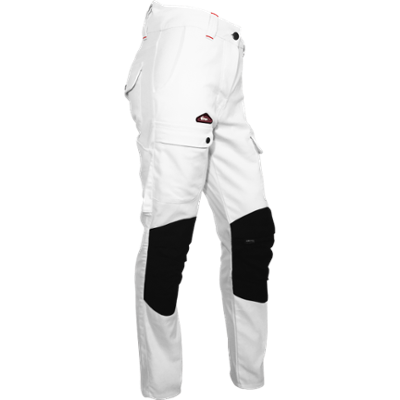 Pantalon de travail blanc robuste coupe femme avec genouillères