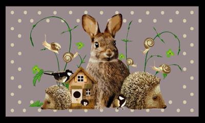 Tapis de sol décoratif en velvet doux motif lapins et hérissons 45 x 75 cm