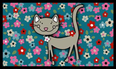 Tapis de sol décoratif rectangulaire en velours motif chat et fleurs 45 x 75 cm