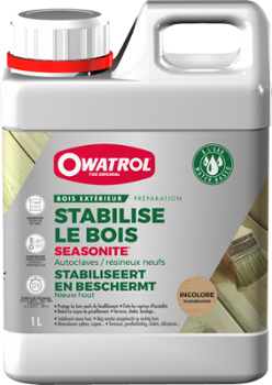 Bidon de stabilisateur bois Seasonite incolore 1L pour la préparation et protection des bois extérieurs.