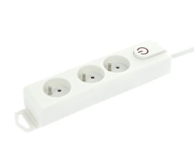 Multiprise 3 prises blanche avec interrupteur lumineux et câble de 1,50 m