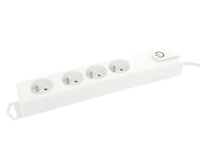 Multiprise 4 prises blanche avec interrupteur, câble de 1,50 m pour appareils électriques