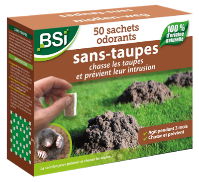 Boîte de 50 sachets de répulsif anti-taupes odorant pour protéger efficacement le jardin