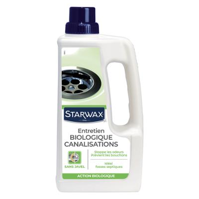 Bouteille de 1L d'Entretien Biologique Canalisations, formule écologique pour déboucher et désodoriser les tuyaux.