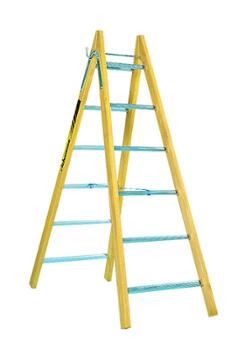 Échelle double de menuiserie MD2 en bois et aluminium, 5 marches, pliable et robuste.