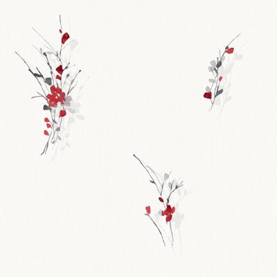 Papier peint vinyle expansé sur intissé motif branchage et fleurs rouges avec effet relief