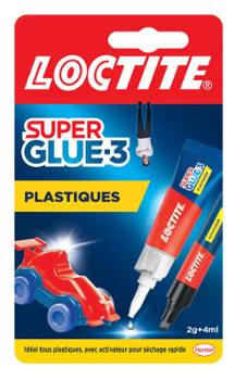 Colle Superglue-3 Spécial Plastiques en tube 2g et stylo 4ml, adhésion forte et rapide