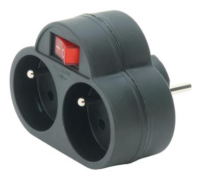 Multiprise 2x16A noire avec interrupteur marche/arrêt intégré