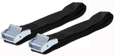 Lot de 2 sangles noires robustes de 2.5 mètres avec boucles Zamak pour fixation et sécurité.