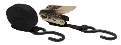 Sangle d'arrimage noire 5 mètres avec tendeur à cliquet et crochets S, largeur 25 mm