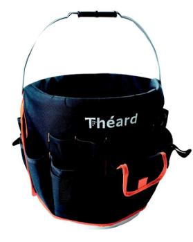 Kit organiseur multi-poches Jupaso et seau de chantier robuste pour le rangement et le transport d'outils.