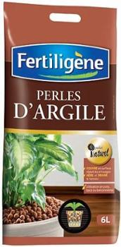 Sac de perles d'argile expansée Fertiligène de 6 litres, idéal pour le drainage et l'aération des plantes en pot.