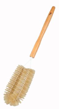 Goupillon radiateur double soie, manche bois verni, long et souple pour le nettoyage des interstices