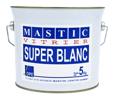 Mastic vitrier Superblanc en pâte de 5 kg, idéal pour l'étanchéité et la rénovation des vitrages.