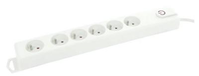 Multiprise blanche 6 prises avec interrupteur, câble d'alimentation et protection surtension