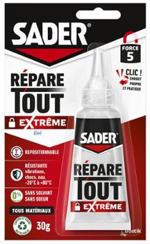 Colle Répare Tout Extrême Gel Clic transparente 30g pour une réparation multi-matériaux et résistante.