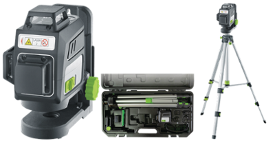 Niveau laser croix 360° Pocket Plane 3G à faisceaux verts, kit complet avec trépied 150 cm pour mesures et traçage précis.