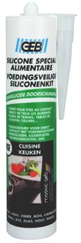 Mastic silicone spécial alimentaire translucide en cartouche de 280 ml pour l'étanchéité des joints.
