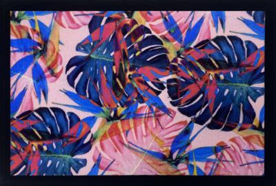 Tapis d'entrée anti poussière motif feuilles colorées rose 40 x 60 cm