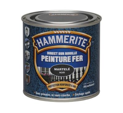 Peinture fer antirouille martelée 0.25L, application directe sur rouille pour métaux extérieurs.