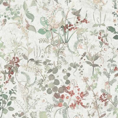 Papier peint vinyle grainé sur intissé 3572, motif Botanic Colors aux illustrations végétales colorées