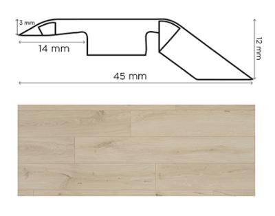 Barre de seuil en sapin pour raccord de parquet et stratifié, profil de jonction bois naturel.