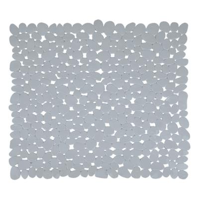 Tapis de fond de douche en PVC gris motif galet 53x53 cm antidérapant pour salle de bain