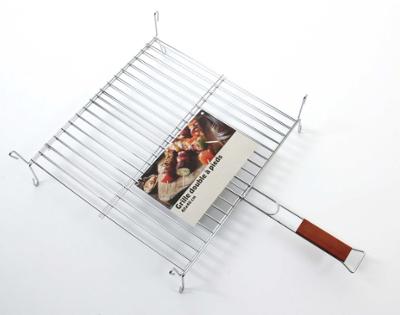 Grille Double à Pieds Barbecue 40x40 cm, en acier chromé, avec une hauteur de cuisson de 7 cm, idéale pour viandes et légumes.