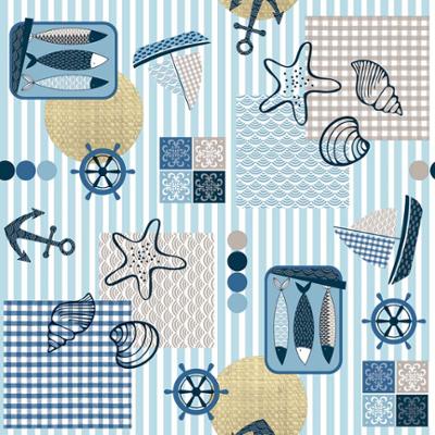 Toile cirée Déco Pêcheur, motif marin, largeur 140 cm, rouleau de 20 mètres, idéale pour nappe.