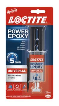 Colle époxy bi-composants Power Epoxy Universal Invisible en seringue de 25 ml pour un collage puissant et transparent.