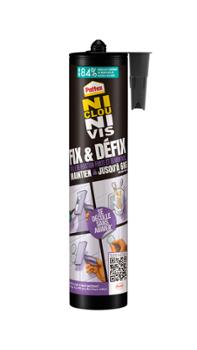 Colle fixation Ni Clou Ni Vis Fix & Défix en cartouche 308g, adhérence forte et repositionnable multi-matériaux