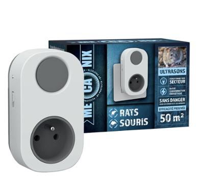 Prise Répulsive Ultrasons Rats et Souris 50m², modèle compact et discret