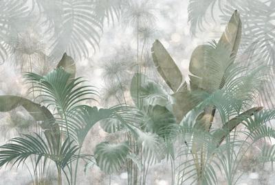 Papier peint panoramique Paillettes Tropicales 368 x 248 cm avec motif jungle scintillant pour décoration murale