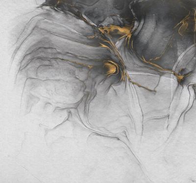 Papier peint panoramique Ink Gold Flow 300 x 280 cm, motif abstrait fluide avec touches dorées
