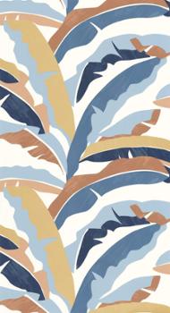 Papier peint vinyle sur intissé Palmes Végétales bleu et camel, pour une ambiance exotique et raffinée.