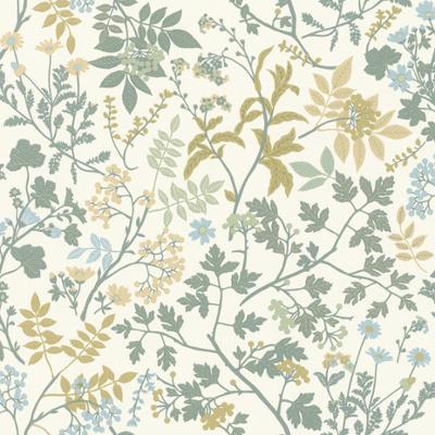 Papier peint vinyle grainé sur intissé aux motifs végétaux Erika vert jaune