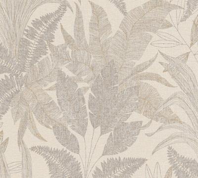 Papier peint expansé sur intissé motif fondu végétal beige avec texture relief