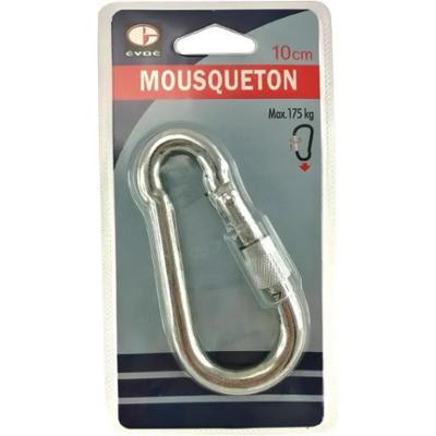 Mousqueton de sécurité en métal argenté de 10 cm avec système de verrouillage