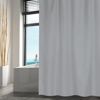 Rideau de douche en polyester gris clair 180 x 200 cm, hydrofuge et lavable.