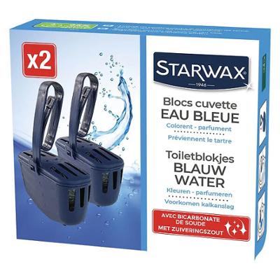 Blocs WC eau bleue pour cuvette, pack de 2 x 40g, nettoie et désodorise.