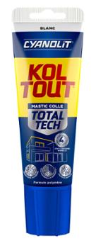 Tube de mastic colle et joint Total Tech Construction blanc 125 ml, multi-usages et haute performance.